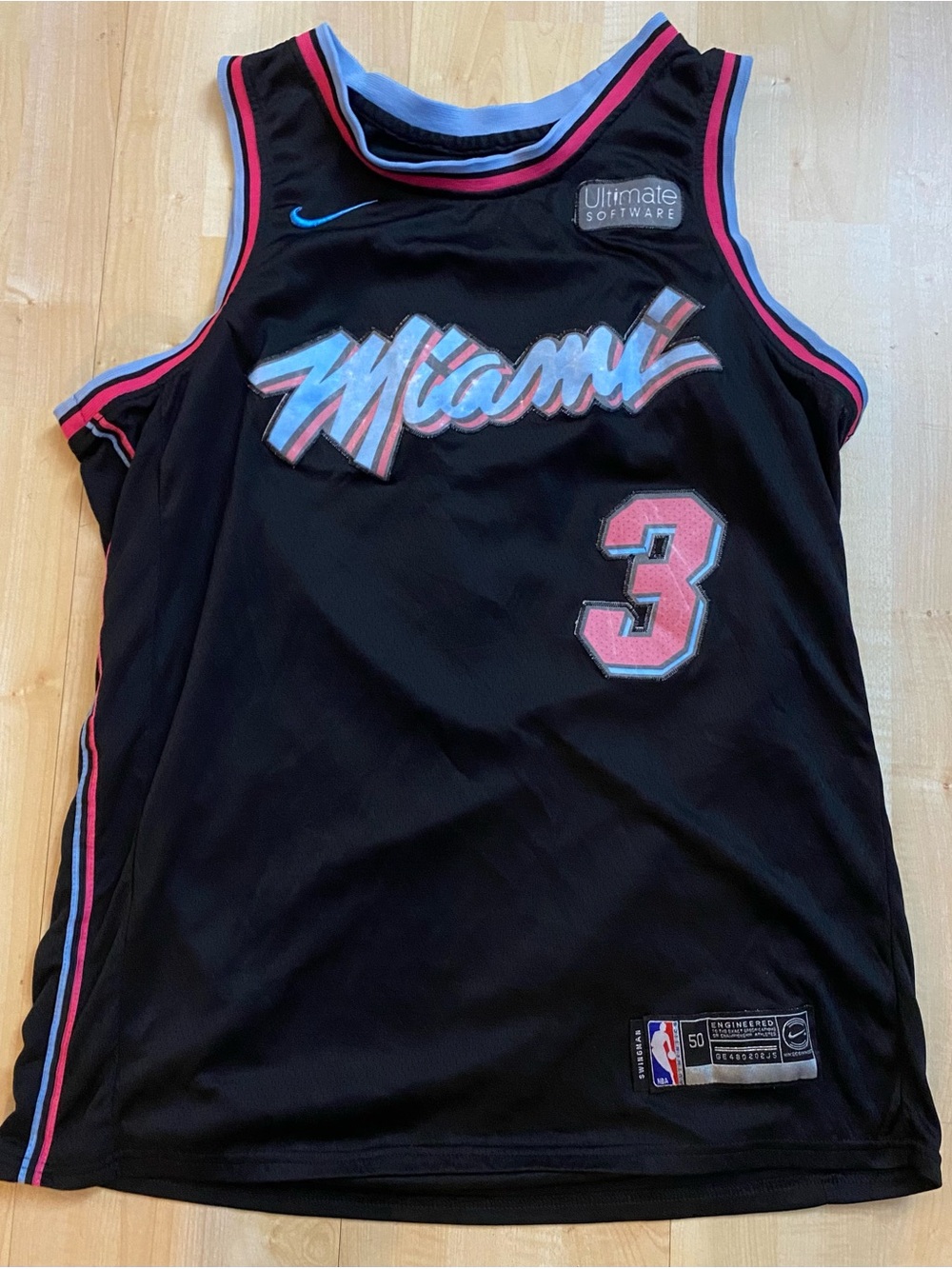 Nike Black Miami Heat #3 Jersey with Pink and Light Blue Accents
